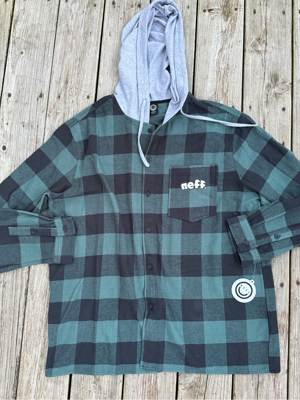 Neff Green & Black Buffalo Plaid Hooded Shirt Jacket